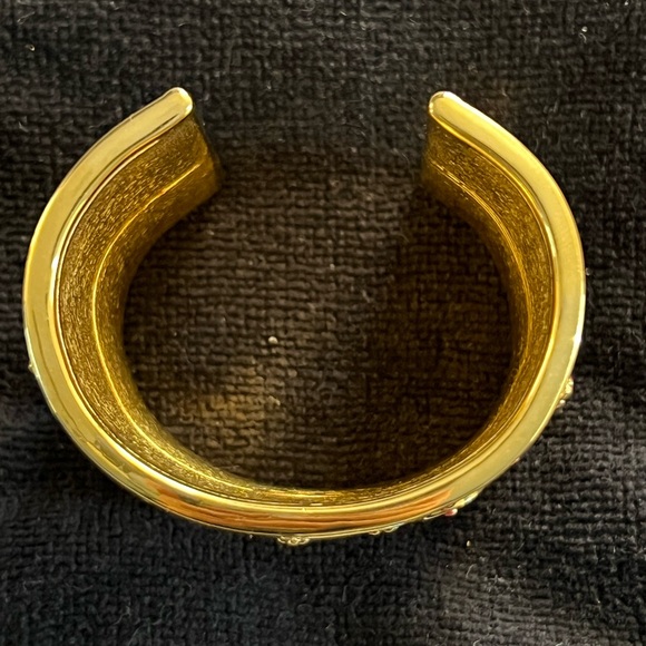 Vintage Tory Burch Wide Enamel Metal Cuff Bracelet Navy Blue Red Gold Geometric - Picture 5 of 5